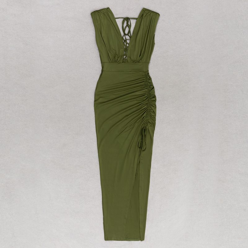 Women’s Deep V Crisscross Pleated Sleeveless Dress - Image 3