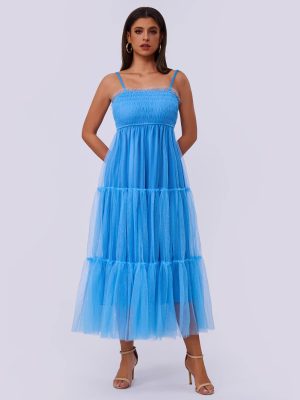 Women’s Pleated Mesh Stitch Short Sleeve Dress