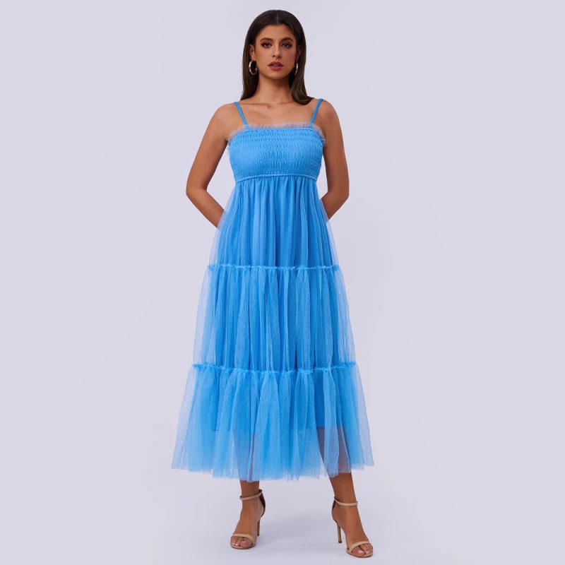 Women’s Pleated Mesh Stitch Short Sleeve Dress