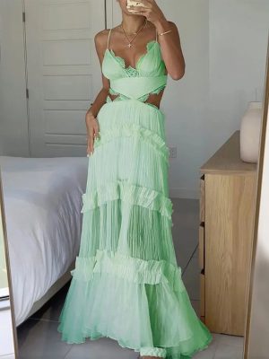 Fall Lace Strap Sheer Organza Ripped Home Dress