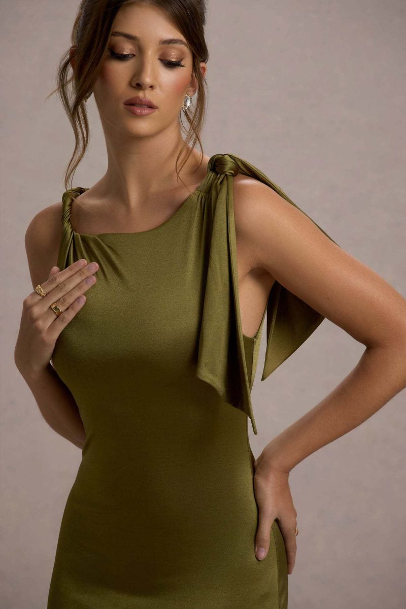 Summer Single Shoulder Ribbon Solid Color Dress - Image 3