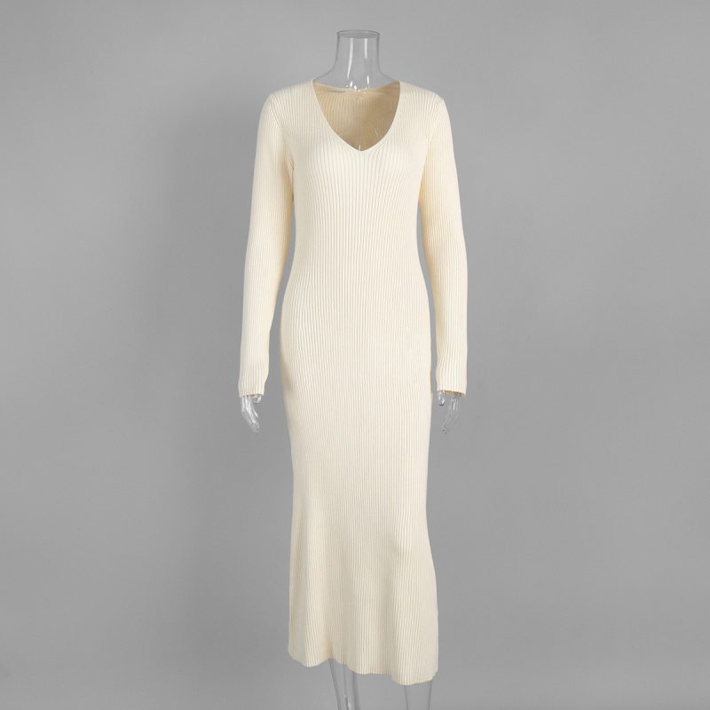 Women’s Autumn Winter V-Neck Slim Knit Dress - Image 4