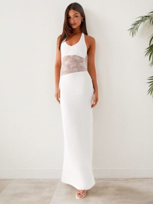 Lace Patchwork Halter Maxi Dress for Women