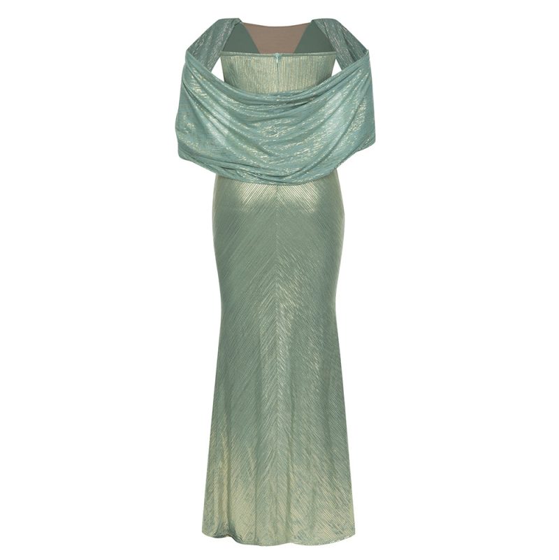 Summer Off Shoulder Slim Dress with Shawl - Image 4