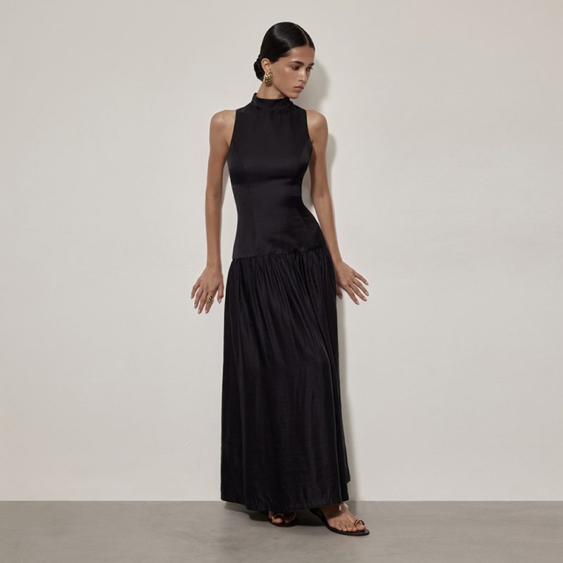 Backless Satin Sleeveless Slim Round Neck Dress - Image 4