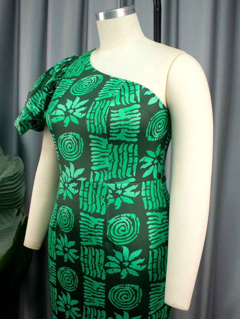 Chic One Shoulder Printed Summer Office Dress - Image 3