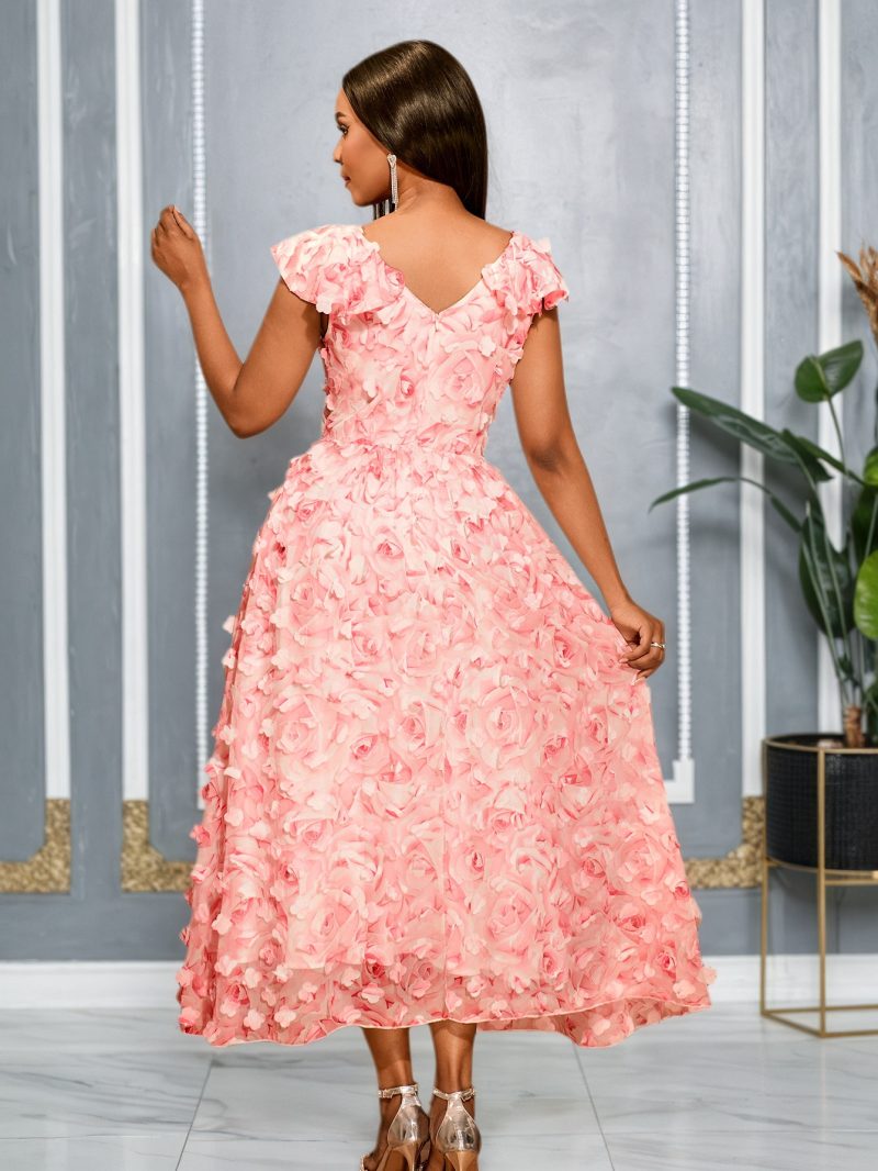 Elegant Women’s V-Neck Floral Flounce Cocktail Dress - Image 3