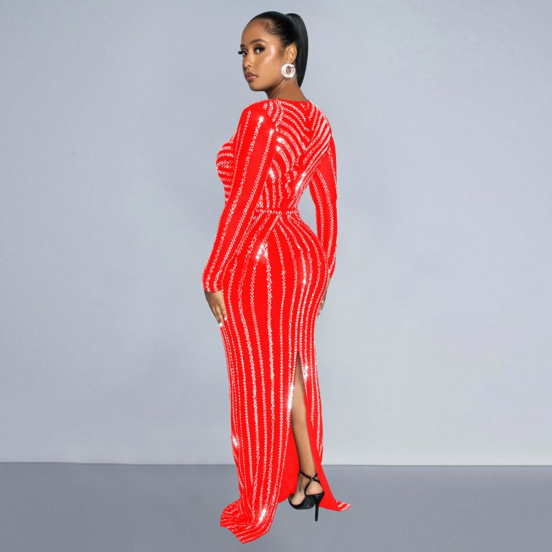 Women’s Solid Color Long Sleeve Split Maxi Dress - Image 2