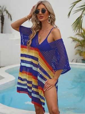 Colorblock Cutout Woven Beach Cover Up Dress