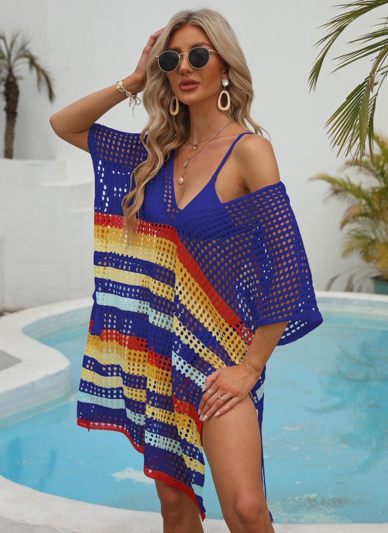Colorblock Cutout Woven Beach Cover Up Dress