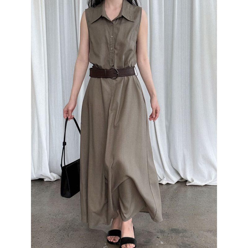 Cotton Linen Belted Sleeveless Summer Dress