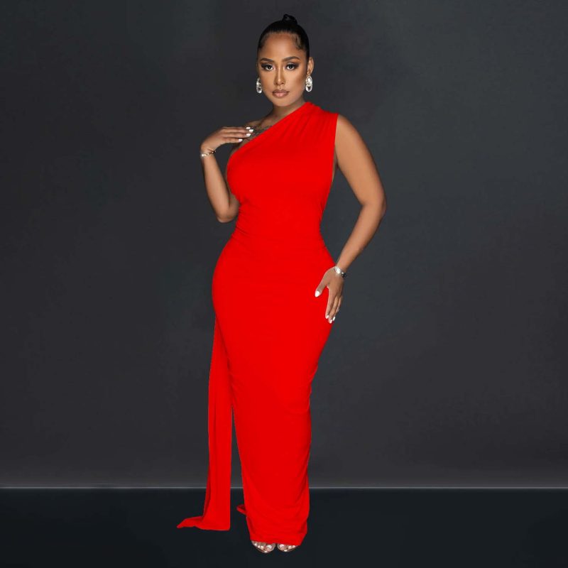 Women’s Solid Color Backless Asymmetric Maxi Dress - Image 3