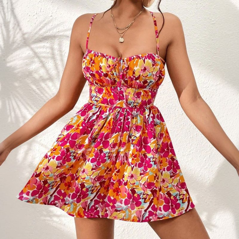 Short Floral Dress with Square Neck for Summer - Image 4