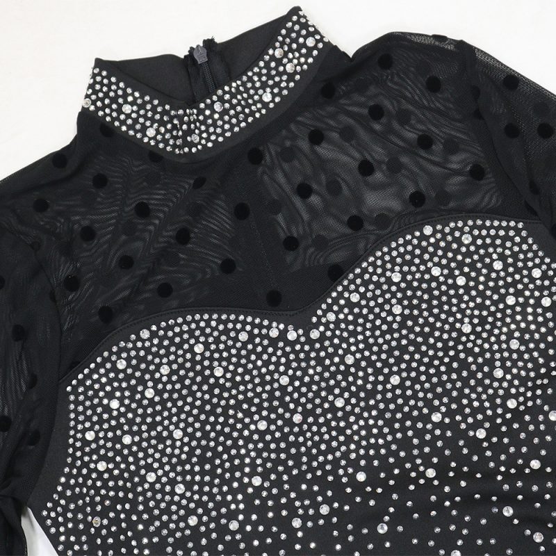 Mesh Patchwork Long Sleeve Slim Fit Formal Dress - Image 4