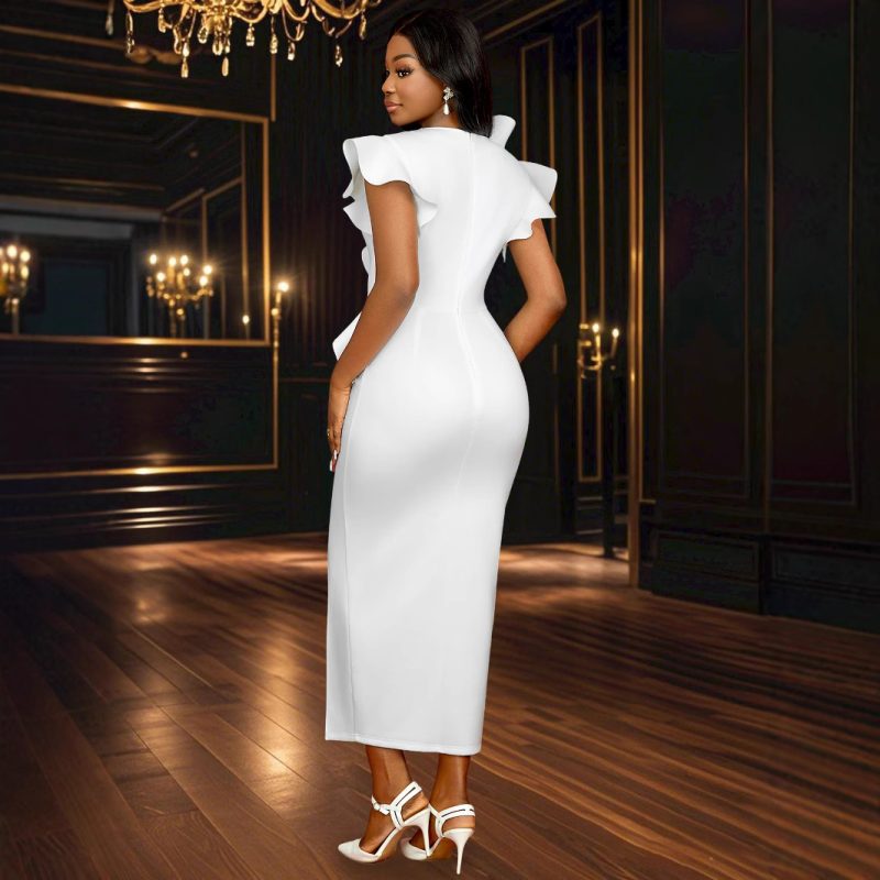 V-Neck High-Waist Slit Cocktail Evening Dress - Image 2