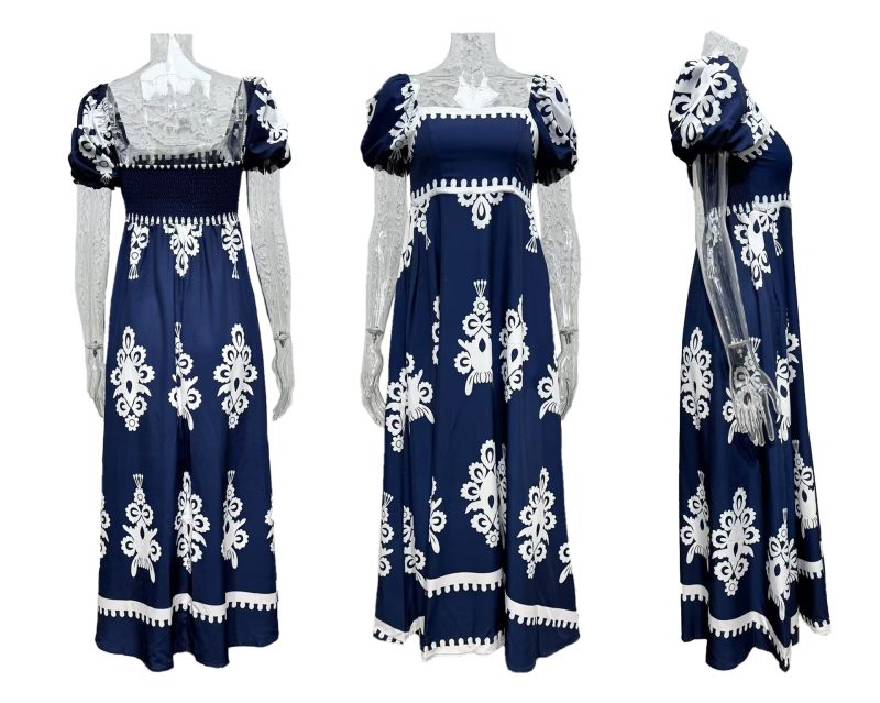 Summer Vacation Printed Smocked Beach Dress - Image 4