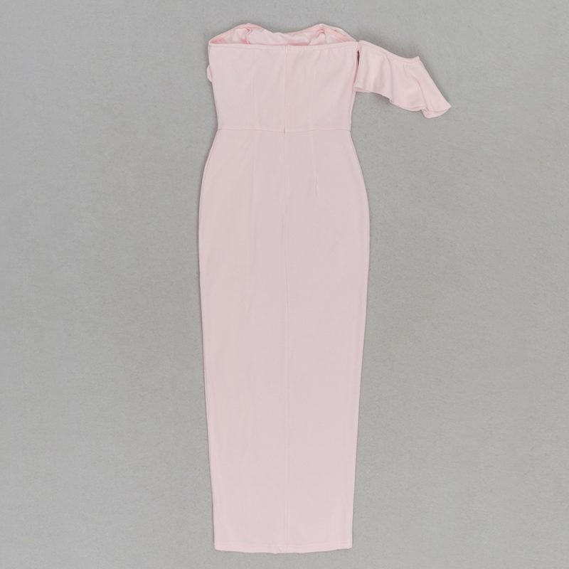 One Shoulder Ruffled Tube Top Slit Dress - Image 4
