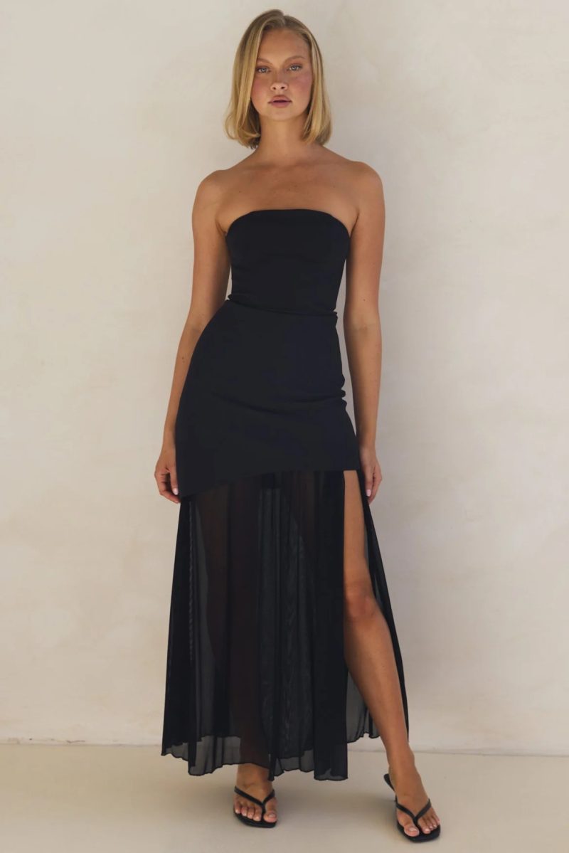 Elegant Tube Top Mesh Stitching Bodycon Dress - Image 2