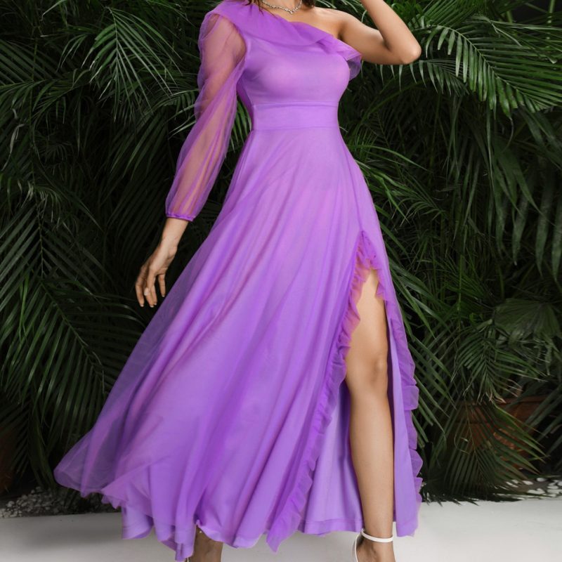 One Shoulder High Slit Maxi Evening Dress - Image 2