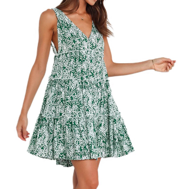 Sleeveless V-Neck Printed Casual Summer Dress - Image 3