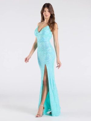 Sequined Slit Formal Evening Party Dress Women