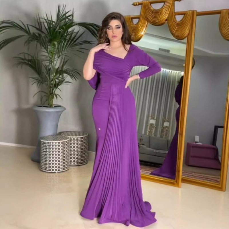 Spring Summer Pleated Hip Ball Gown Dress