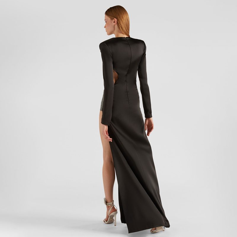 Women’s Black Rhinestone Cut Out Split Dress - Image 2