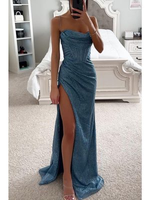 Women’s Casual Party Suspender Dress with Side Slit