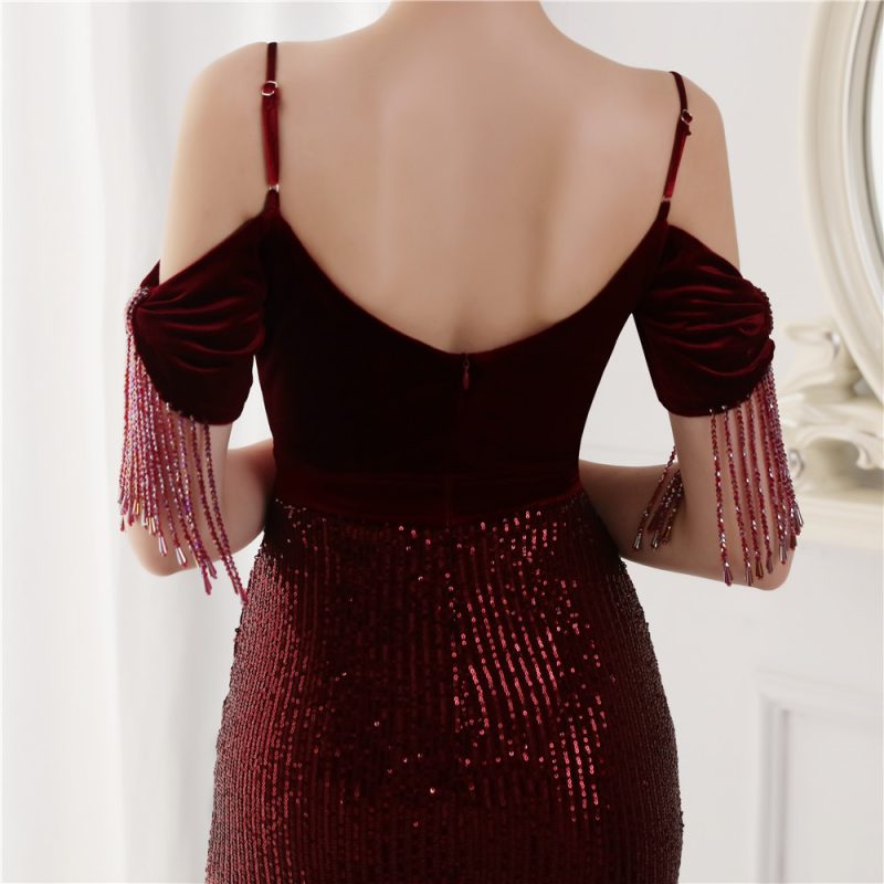 Elegant Velvet Spaghetti Strap Cocktail Evening Dress - Image 3
