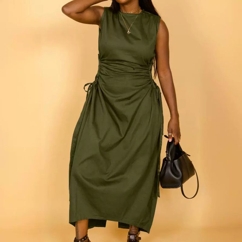 Women’s Solid Color Sleeveless Cutout Nylon Dress
