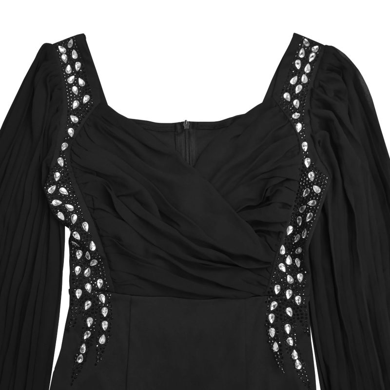 Waist Controlled Long Sleeve Fishtail Dress with Beading - Image 4