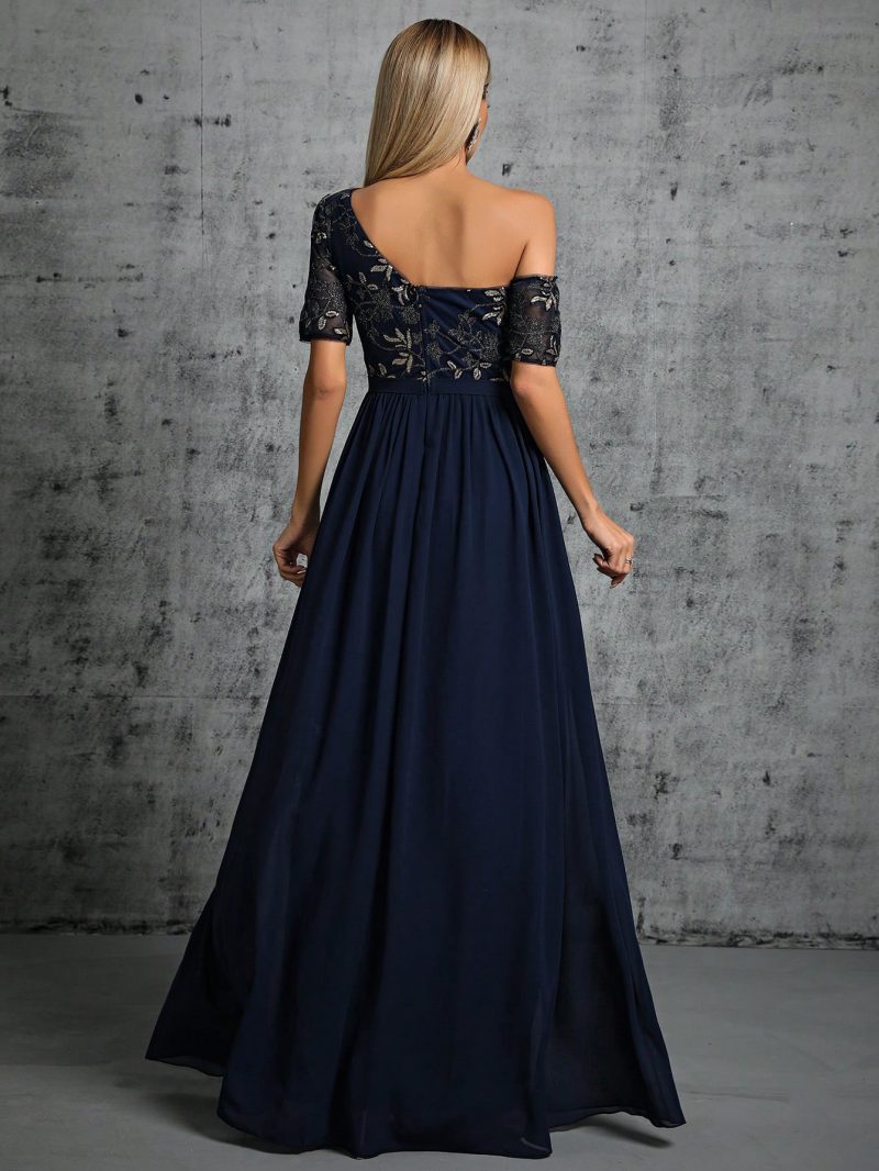 Plus Size Embroidered Mesh Evening Cocktail Dress - Image 4