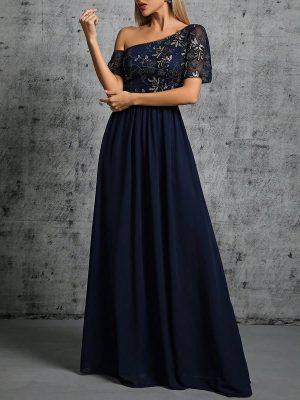 Plus Size Embroidered Mesh Evening Cocktail Dress
