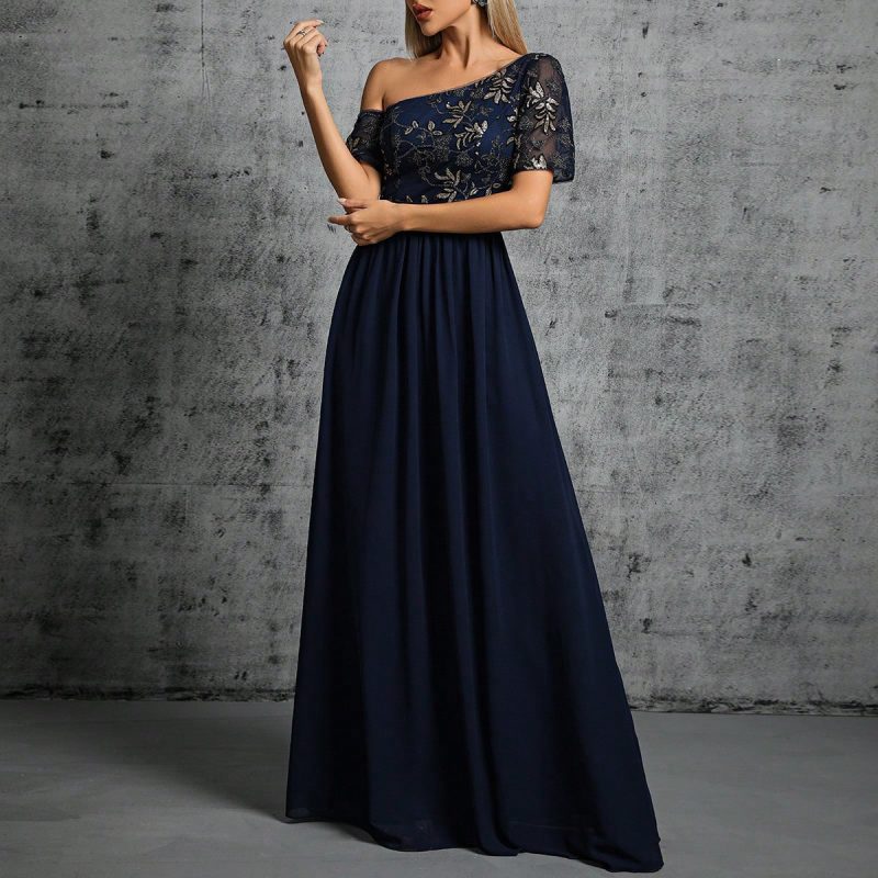 Plus Size Embroidered Mesh Evening Cocktail Dress