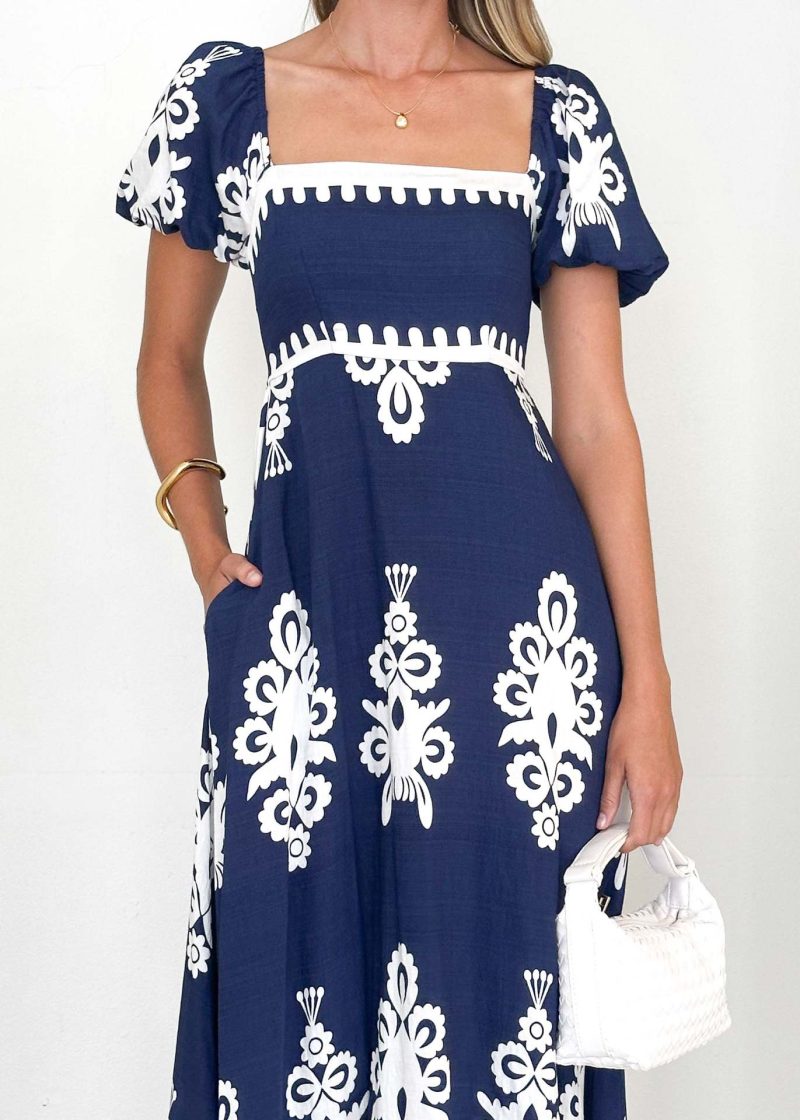 Summer Vacation Printed Smocked Beach Dress - Image 3