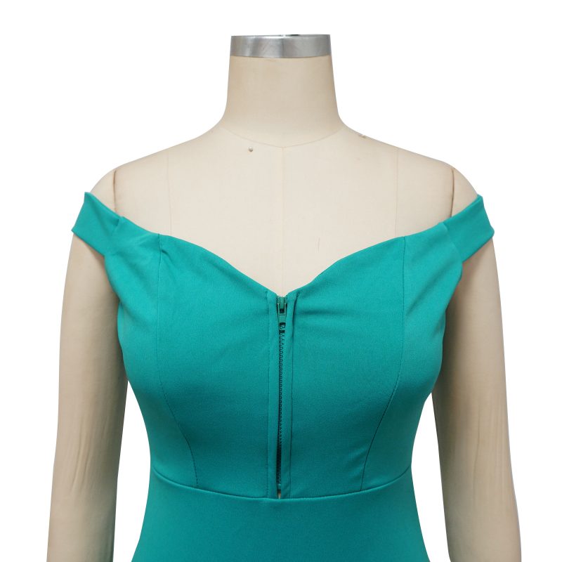 Elegant Flounce Fishtail Solid Color V Neck Dress - Image 4