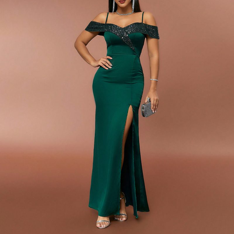 Spring Autumn Sequin Strap Slim Bridesmaid Dress - Image 2