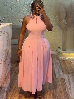 Fashionable Halter Pink Slimming Summer Attire