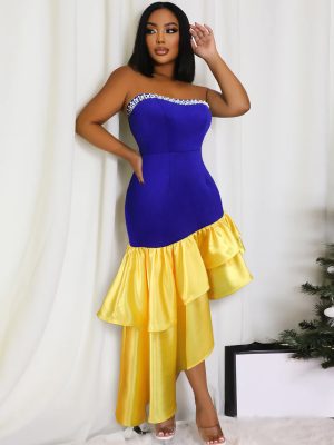 Elegant Women’s Contrast Color Sleeveless Tube Dress