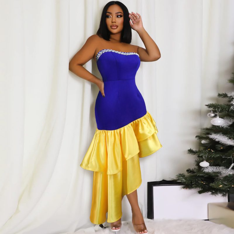 Elegant Women’s Contrast Color Sleeveless Tube Dress