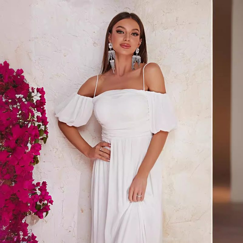 Women’s Off Shoulder White Maxi Summer Dress - Image 4