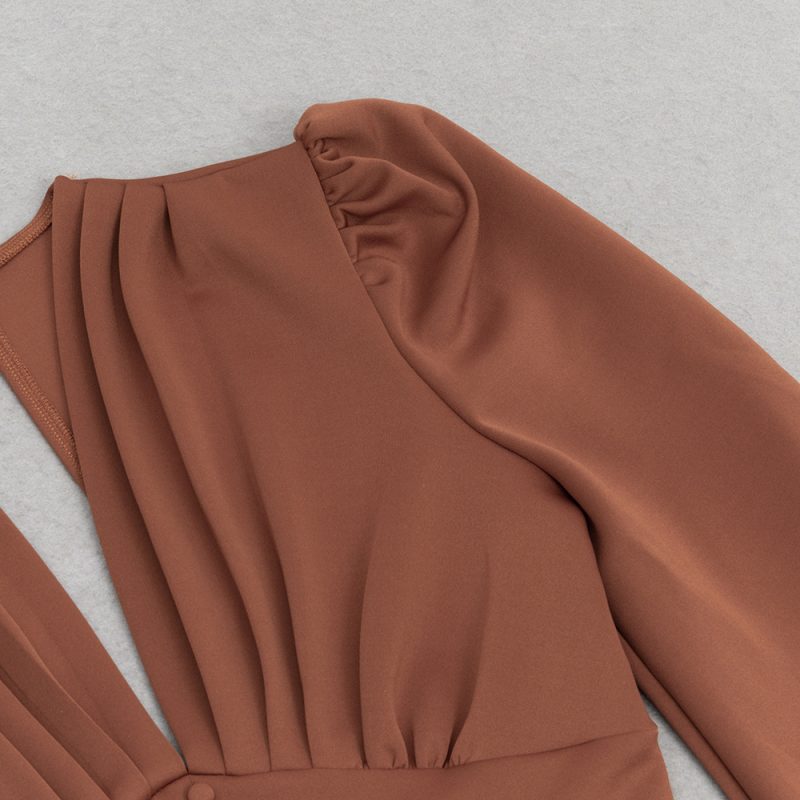Summer V-Neck Lantern Sleeve Slim Dinner Dress - Image 4