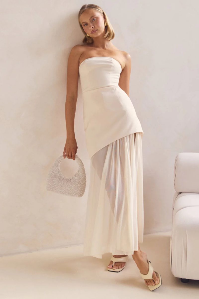 Elegant Tube Top Mesh Stitching Bodycon Dress - Image 3