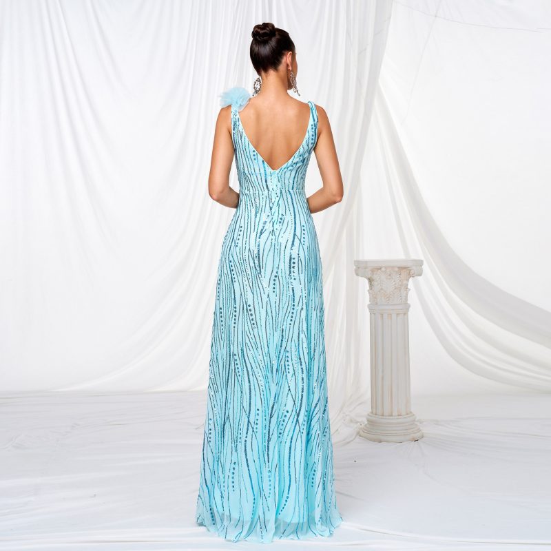 Women’s Sleeveless Sequin V-Neck Evening Dress - Image 2