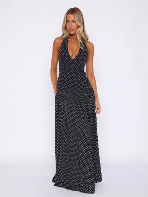 Fashionable Polka Dot V-Neck Summer Gown