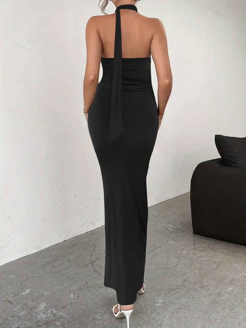 Backless Lace-Up High Slit Ribbon Dress - Image 2