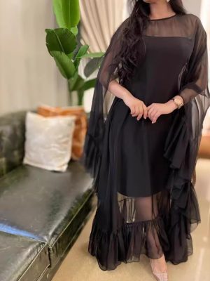 Elegant Mesh Cloak Swing Prom Evening Dress