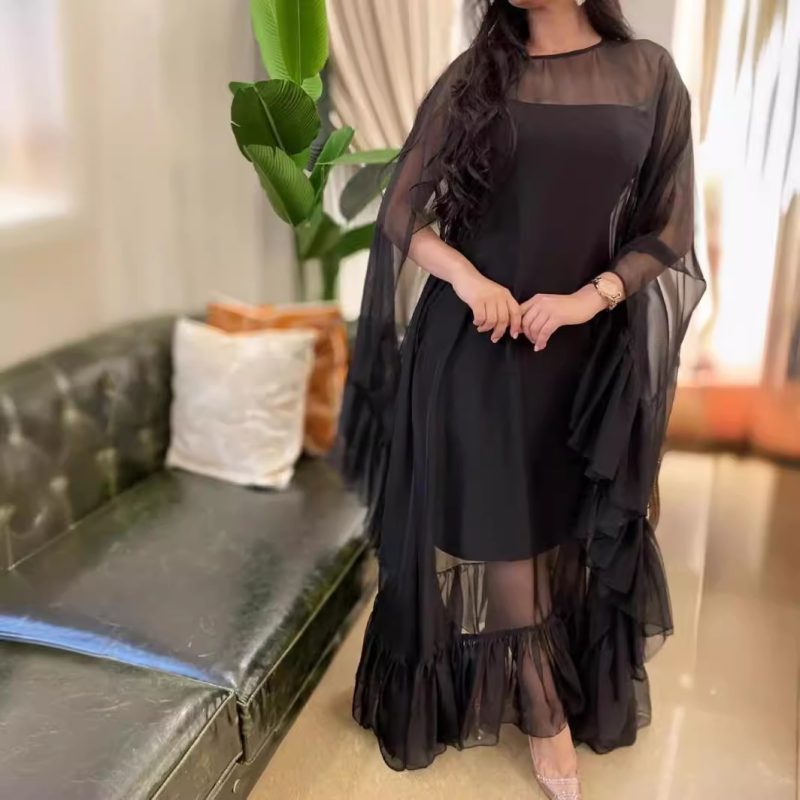 Elegant Mesh Cloak Swing Prom Evening Dress