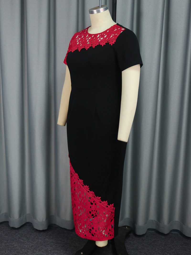 Women’s Lace Contrast Color Asymmetric Party Dress - Image 2