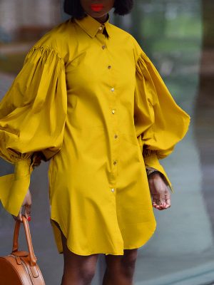 Office Solid Color Shirt Dress for Women
